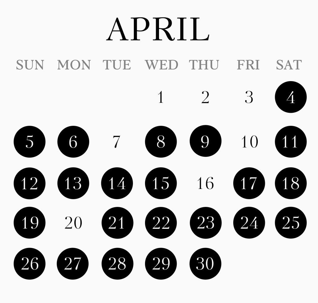 4月カレンダー恵比寿院