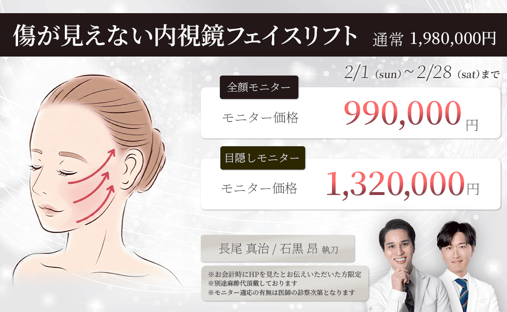 傷が見えない 内視鏡フェイスリフト　モニター募集